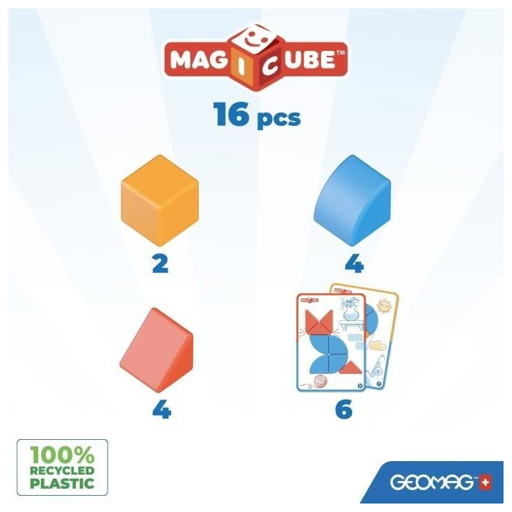 Blocs magnétiques - GEOMAG - Magicube Blocks & Cards - 16 pieces - Éducatif - Plastique recyclé Blocs magnétiques - GEOMAG - Magicube Blocks & Cards - 16 pieces - Éducatif - Plastique recyclé