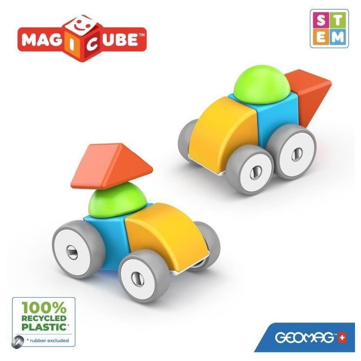 Blocs magnétiques - GEOMAG - Magicube 308 - 10 pieces - Formes variées - Véhicules - Plastique recyclé