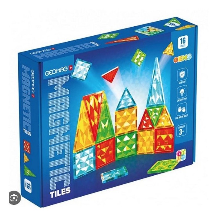 Tuiles magnétiques - GEOMAG - Tiles Gems 4100 - 16 pieces - Formes géométriques - Effet cristal