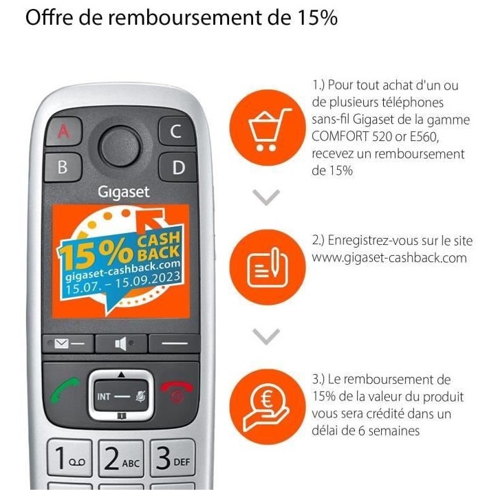 Gigaset Téléphone sans fil dect silver - giga e 560 silver Gigaset Téléphone sans fil dect silver - giga e 560 silver