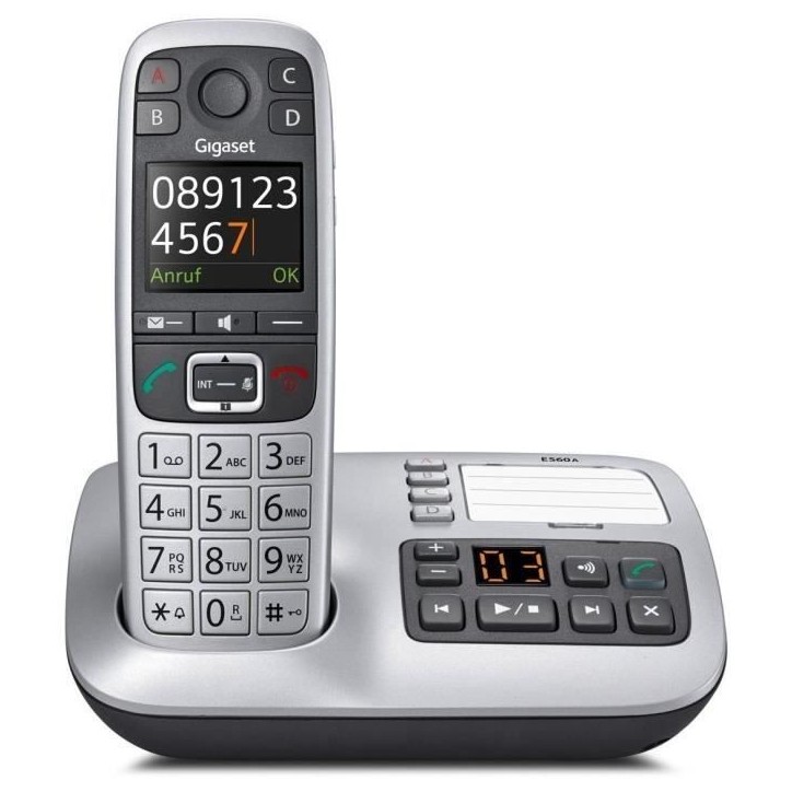 Gigaset Téléphone sans fils dect noir/argent avec répondeur - e560a Gigaset Téléphone sans fils dect noir/argent avec répondeur - e560a