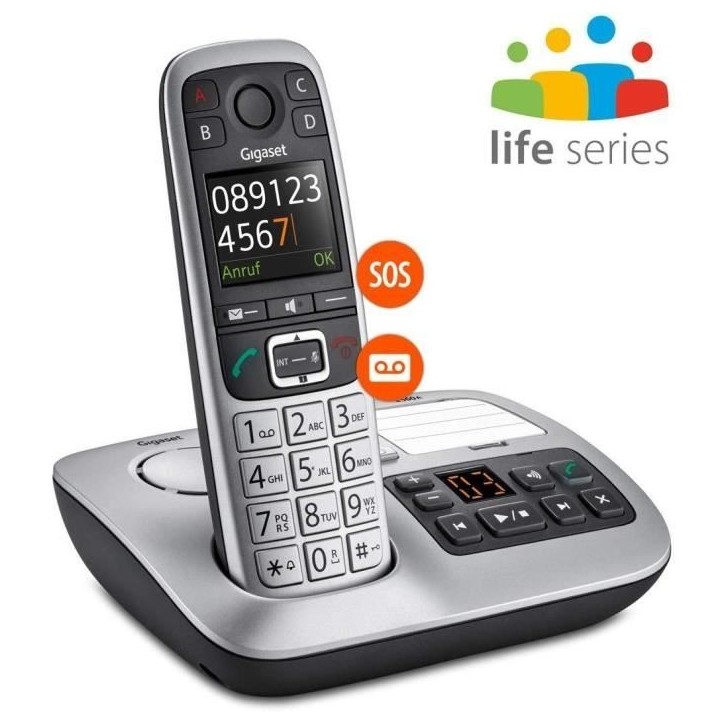 Gigaset Téléphone sans fils dect noir/argent avec répondeur - e560a Gigaset Téléphone sans fils dect noir/argent avec répondeur - e560a