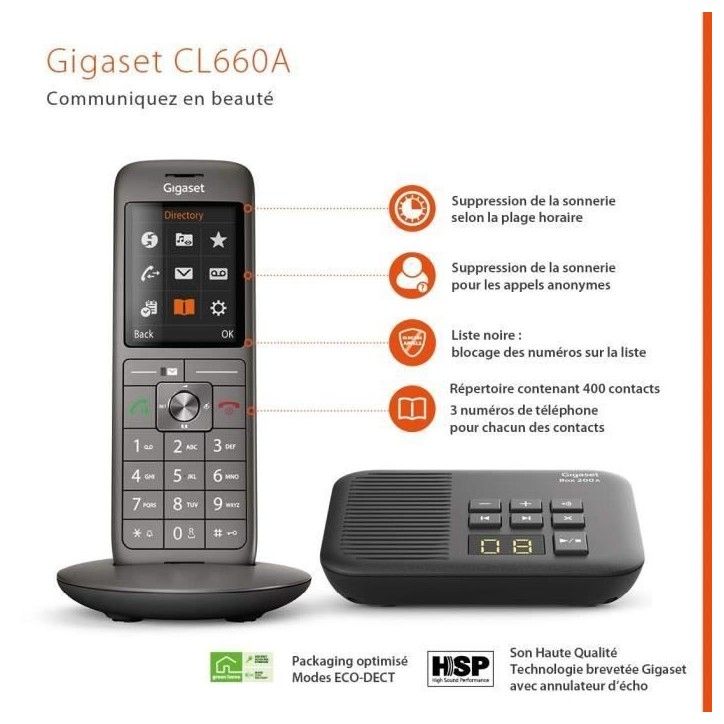 Téléphone Fixe Gigaset CL 660 A Anthracite - Répondeur, écran couleur rétroéclairé et finition haut de gamme