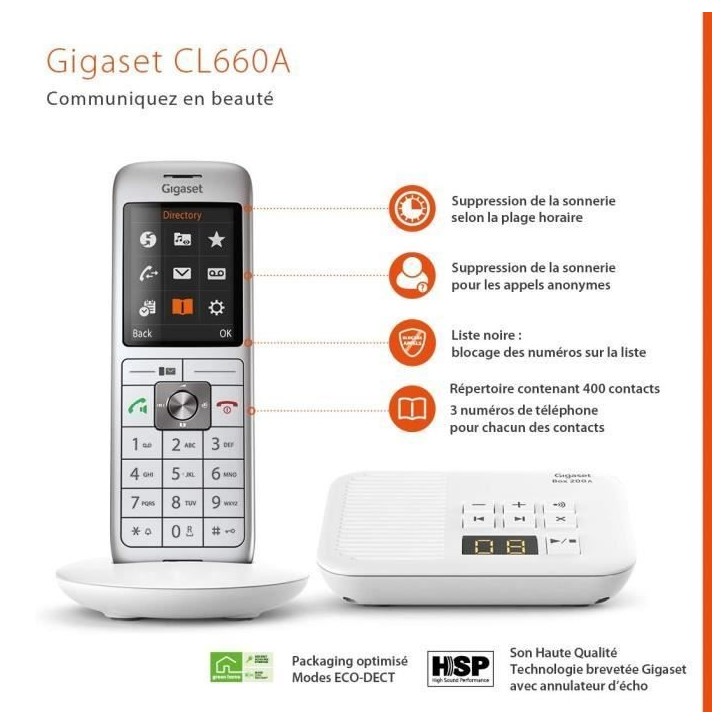 GIGASET Téléphone Fixe CL 660 A Blanc GIGASET Téléphone Fixe CL 660 A Blanc