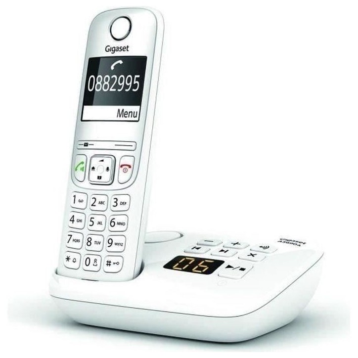 Téléphone Fixe AS690 A Blanc - GIGASET - Sans fil avec répondeur - Mains libres - ID d'appelant Téléphone Fixe AS690 A Blanc - GIGASET - Sans fil avec répondeur - Mains libres - ID d'appelant