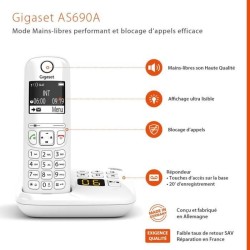 Téléphone Fixe AS690 A Blanc - GIGASET - Sans fil avec répondeur -