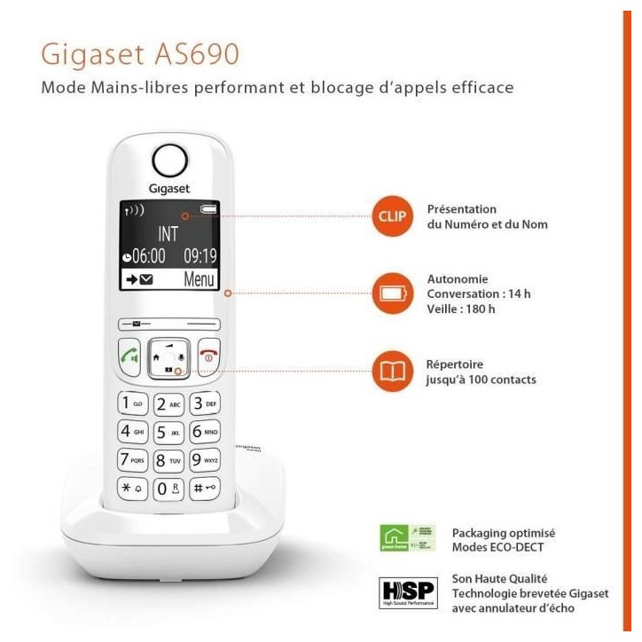 GIGASET Téléphone Fixe AS690 Trio Blanc GIGASET Téléphone Fixe AS690 Trio Blanc