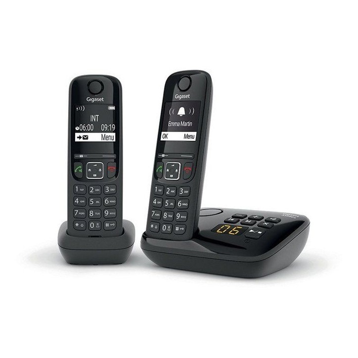 Téléphone Fixe AS690 A Duo Noir - GIGASET - Répondeur 20 min - Mains-libres performant - Affichage ultra-lisible