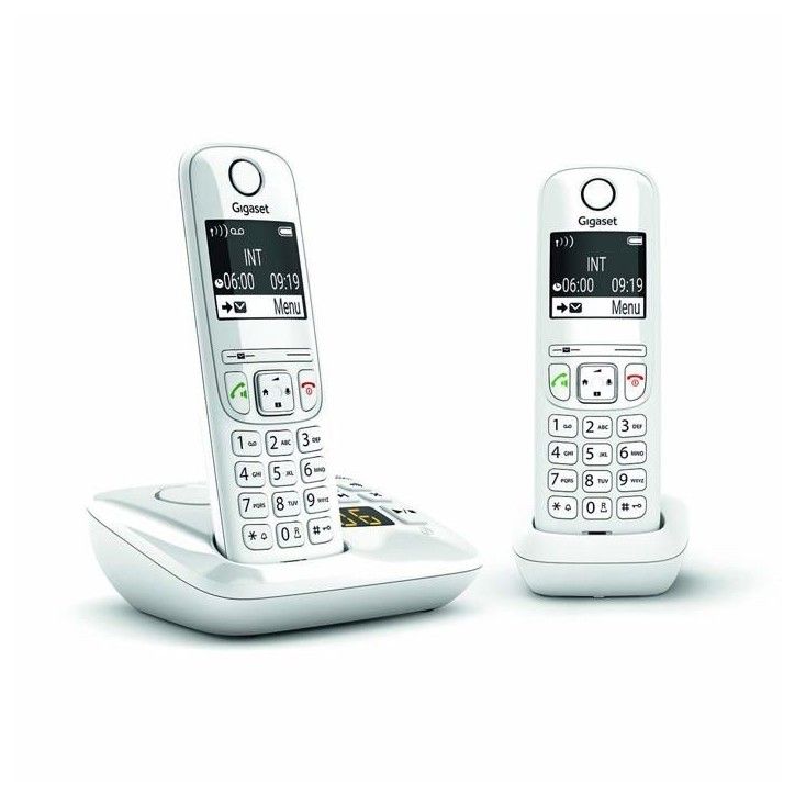 Téléphone Fixe AS690 A Duo Blanc - GIGASET - Sans fil - Répondeur 20 min - ID d'appelant - Mains libres