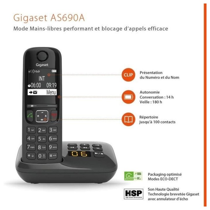 GIGASET Téléphone Fixe AS690 A Trio Noir