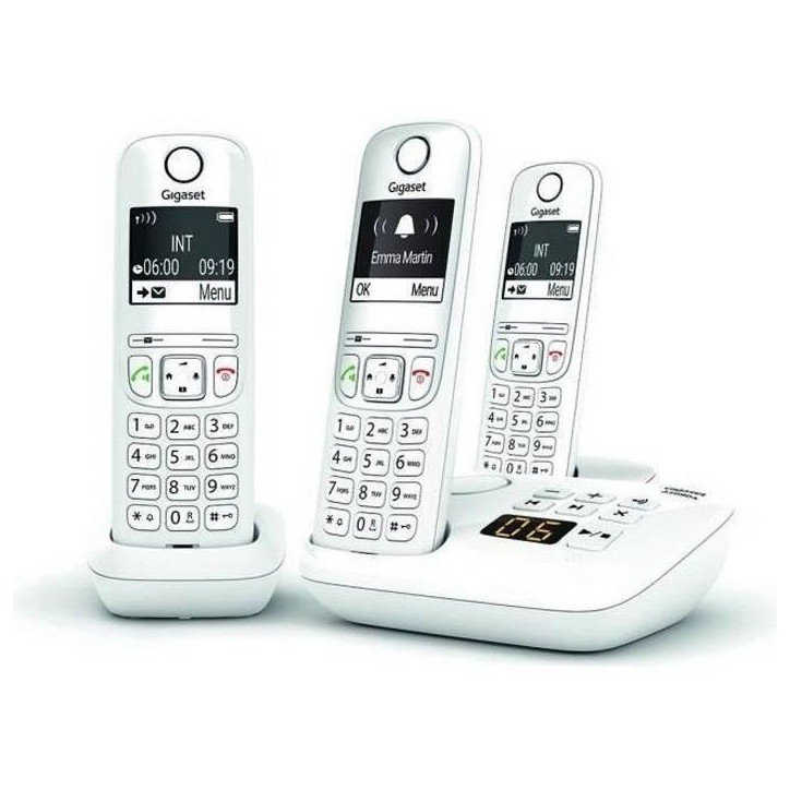 Téléphone Fixe AS690 A Trio Blanc - GIGASET - Monochrome - 20 tonalités de sonnerie - Mains libres Téléphone Fixe AS690 A Trio Blanc - GIGASET - Monochrome - 20 tonalités de sonnerie - Mains libres