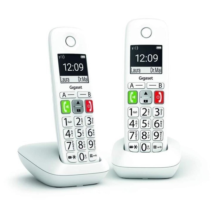 Téléphone Fixe sans Fil - GIGASET - E290 Duo Blanc - Grand écran - Larges touches - Audio Boost Téléphone Fixe sans Fil - GIGASET - E290 Duo Blanc - Grand écran - Larges touches - Audio Boost