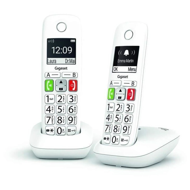 Téléphone Fixe sans Fil - GIGASET - E290 Duo Blanc - Grand écran - Larges touches - Audio Boost Téléphone Fixe sans Fil - GIGASET - E290 Duo Blanc - Grand écran - Larges touches - Audio Boost