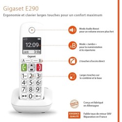 Téléphone Fixe sans Fil - GIGASET - E290 Duo Blanc - Grand écran -