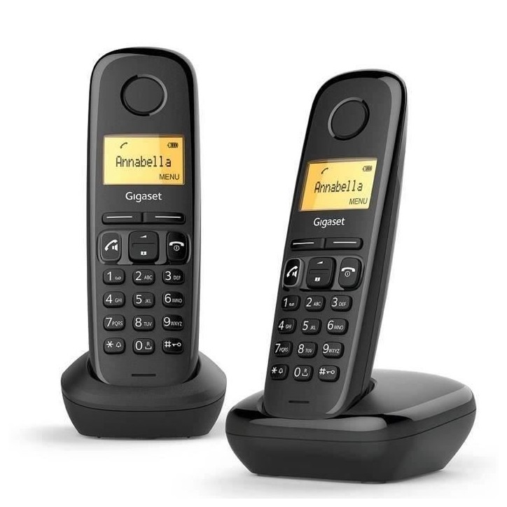 Téléphone sans fil GIGASET A270 Duo Noir - ID d'appelant, Répertoire 80 noms, Mains libres, Ecran LCD monochrome Téléphone sans fil GIGASET A270 Duo Noir - ID d'appelant, Répertoire 80 noms, Mains libres, Ecran LCD monochrome