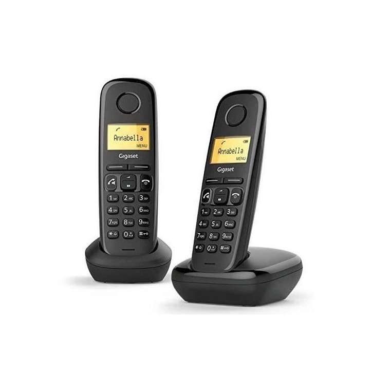 Téléphone sans fil GIGASET A270 Duo Noir - ID d'appelant, Répertoire 80 noms, Mains libres, Ecran LCD monochrome Téléphone sans fil GIGASET A270 Duo Noir - ID d'appelant, Répertoire 80 noms, Mains libres, Ecran LCD monochrome