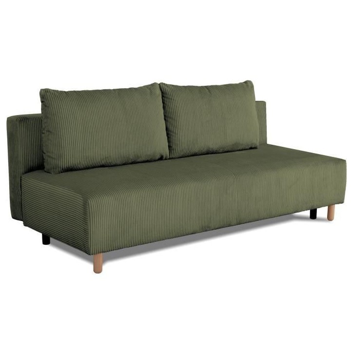 Canapé droit convertible 3 places GINO - Velours côtelé kaki - Avec coffre - L 195 x H 89 x P 91 cm Canapé droit convertible 3 places GINO - Velours côtelé kaki - Avec coffre - L 195 x H 89 x P 91 cm