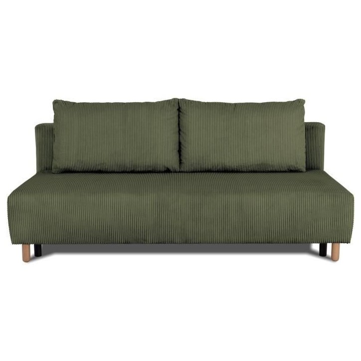 Canapé droit convertible 3 places GINO - Velours côtelé kaki - Avec coffre - L 195 x H 89 x P 91 cm Canapé droit convertible 3 places GINO - Velours côtelé kaki - Avec coffre - L 195 x H 89 x P 91 cm