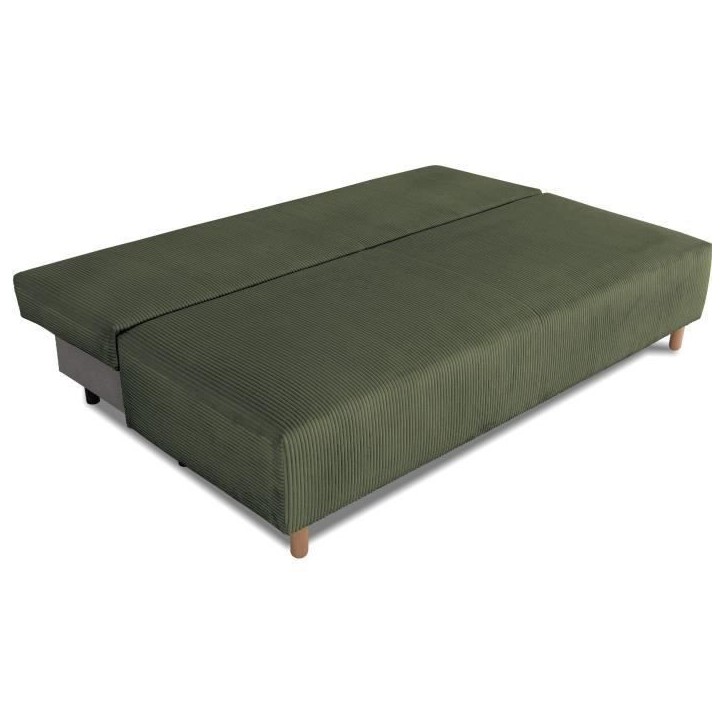 Canapé droit convertible 3 places GINO - Velours côtelé kaki - Avec coffre - L 195 x H 89 x P 91 cm Canapé droit convertible 3 places GINO - Velours côtelé kaki - Avec coffre - L 195 x H 89 x P 91 cm