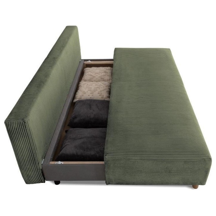 Canapé droit convertible 3 places GINO - Velours côtelé kaki - Avec coffre - L 195 x H 89 x P 91 cm Canapé droit convertible 3 places GINO - Velours côtelé kaki - Avec coffre - L 195 x H 89 x P 91 cm