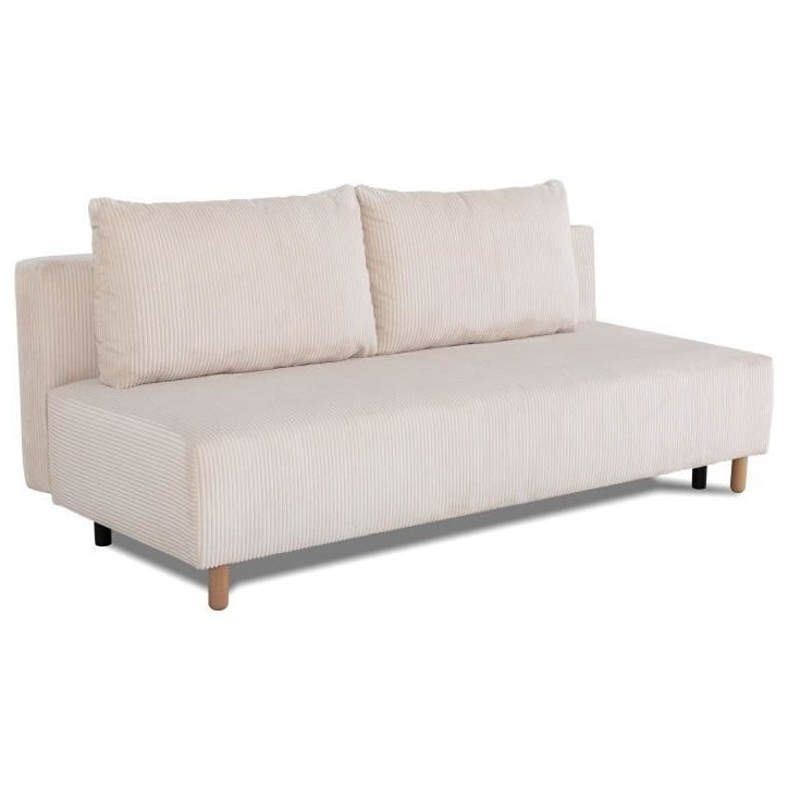 Canapé droit convertible 3 places GINO - Velours côtelé beige - Avec coffre - L 195 x H 89 x P 91 cm Canapé droit convertible 3 places GINO - Velours côtelé beige - Avec coffre - L 195 x H 89 x P 91 cm