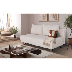 Canapé droit convertible 3 places GINO - Velours côtelé beige - Ave