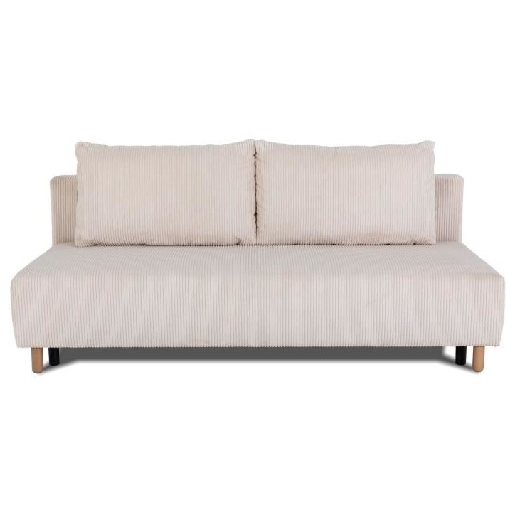 Canapé droit convertible 3 places GINO - Velours côtelé beige - Avec coffre - L 195 x H 89 x P 91 cm Canapé droit convertible 3 places GINO - Velours côtelé beige - Avec coffre - L 195 x H 89 x P 91 cm