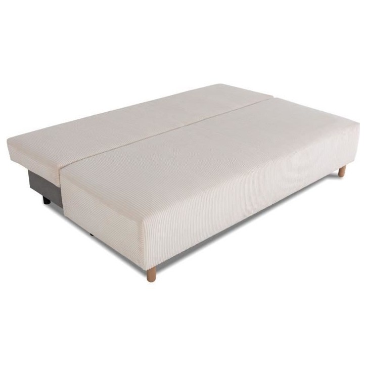 Canapé droit convertible 3 places GINO - Velours côtelé beige - Avec coffre - L 195 x H 89 x P 91 cm Canapé droit convertible 3 places GINO - Velours côtelé beige - Avec coffre - L 195 x H 89 x P 91 cm
