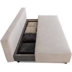 Canapé droit convertible 3 places GINO - Velours côtelé beige - Ave