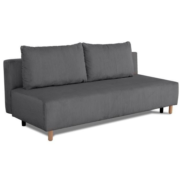 Canapé droit convertible 3 places GINO - Velours côtelé anthracite - Avec coffre - L 195 x H 89 x P 91 cm Canapé droit convertible 3 places GINO - Velours côtelé anthracite - Avec coffre - L 195 x H 89 x P 91 cm