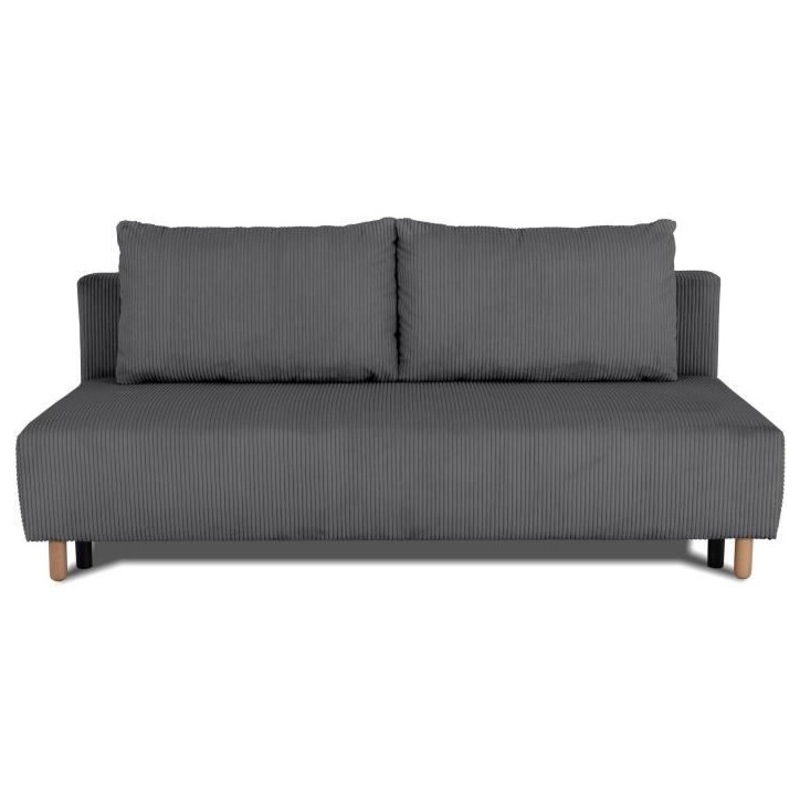 Canapé droit convertible 3 places GINO - Velours côtelé anthracite - Avec coffre - L 195 x H 89 x P 91 cm Canapé droit convertible 3 places GINO - Velours côtelé anthracite - Avec coffre - L 195 x H 89 x P 91 cm