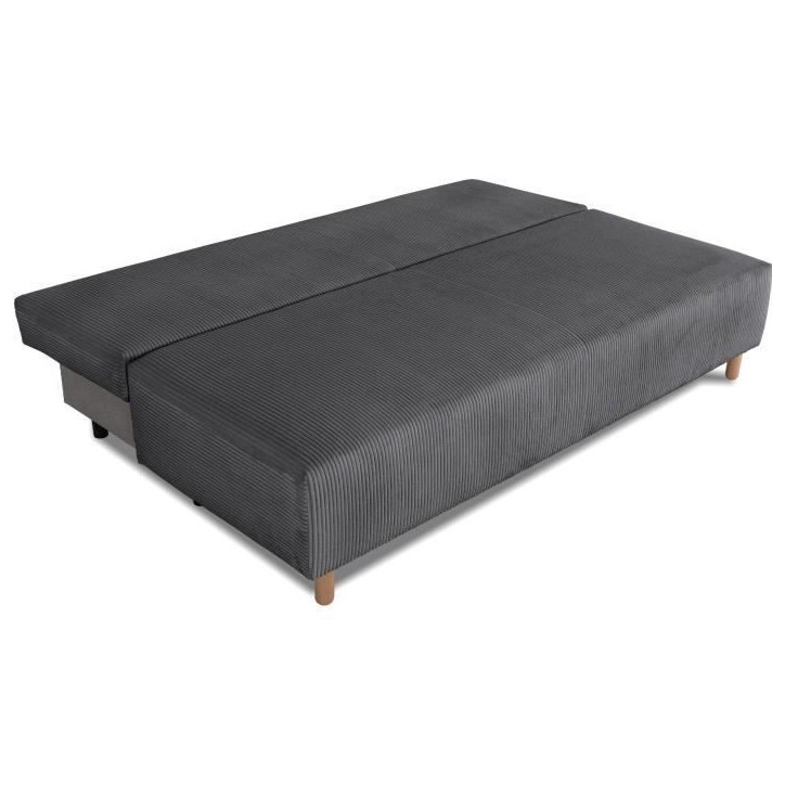 Canapé droit convertible 3 places GINO - Velours côtelé anthracite - Avec coffre - L 195 x H 89 x P 91 cm Canapé droit convertible 3 places GINO - Velours côtelé anthracite - Avec coffre - L 195 x H 89 x P 91 cm