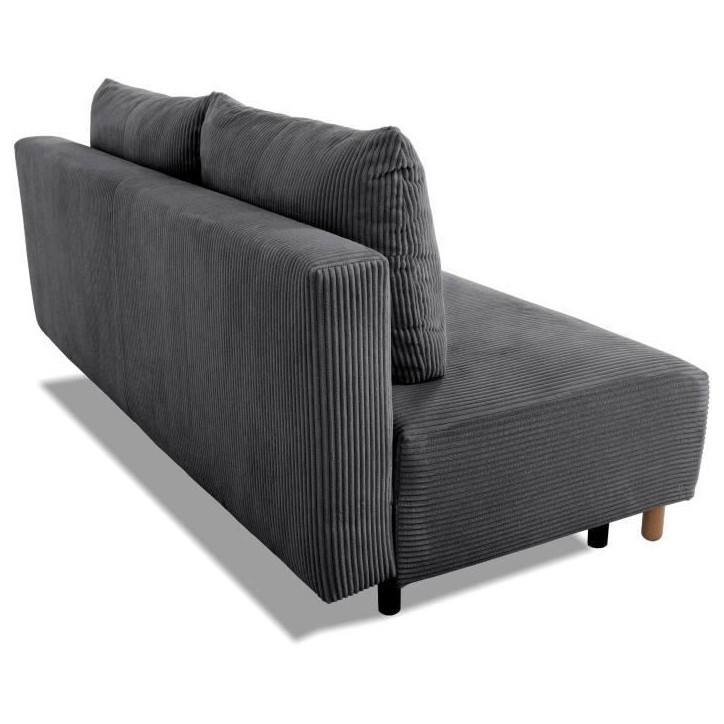 Canapé droit convertible 3 places GINO - Velours côtelé anthracite - Avec coffre - L 195 x H 89 x P 91 cm Canapé droit convertible 3 places GINO - Velours côtelé anthracite - Avec coffre - L 195 x H 89 x P 91 cm