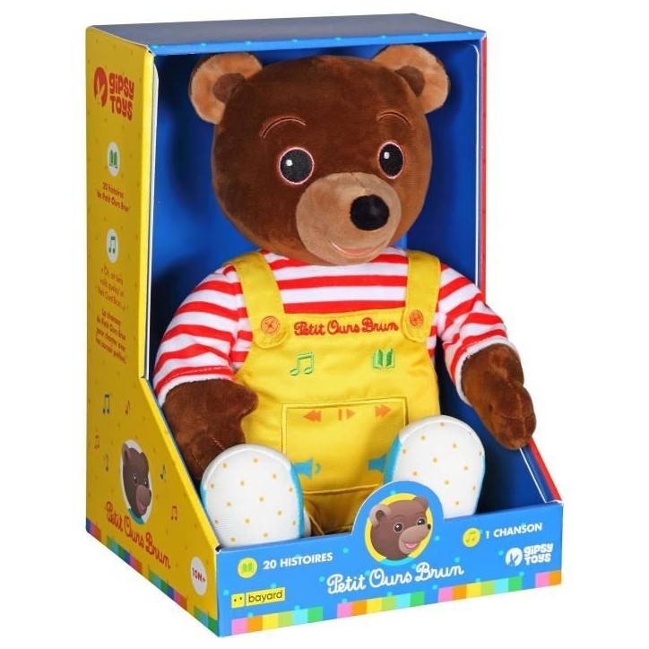 Gipsy Toys - Petit Ours Brun – Peluche Musicale Qui Parle Conteur d'Histoires - 28 cm – Marron Jaune Rouge Gipsy Toys - Petit Ours Brun – Peluche Musicale Qui Parle Conteur d'Histoires - 28 cm – Marron Jaune Rouge