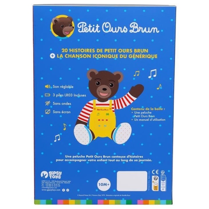 Gipsy Toys - Petit Ours Brun – Peluche Musicale Qui Parle Conteur d'Histoires - 28 cm – Marron Jaune Rouge Gipsy Toys - Petit Ours Brun – Peluche Musicale Qui Parle Conteur d'Histoires - 28 cm – Marron Jaune Rouge