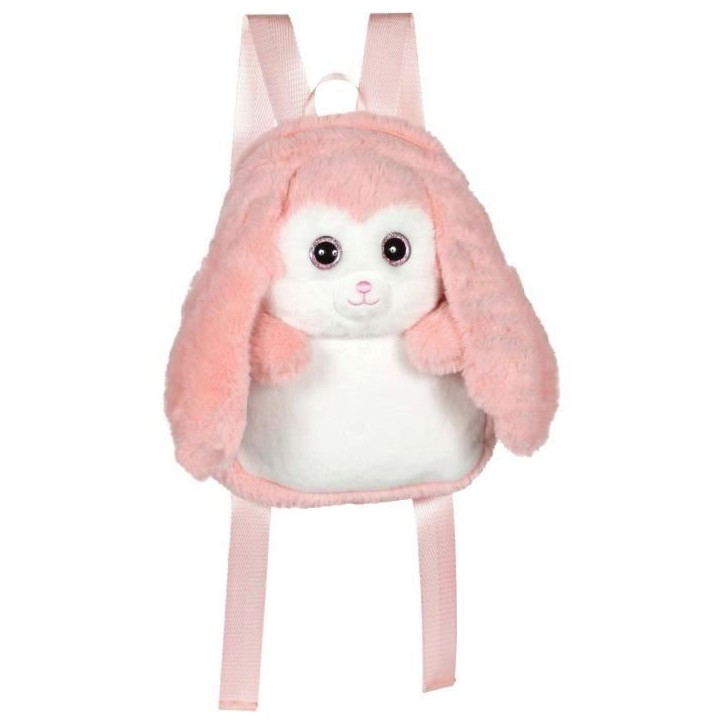 Fluffy Bag - GIPSY TOYS - Sac a dos en peluche - Lapin rose et blanc 30 cm