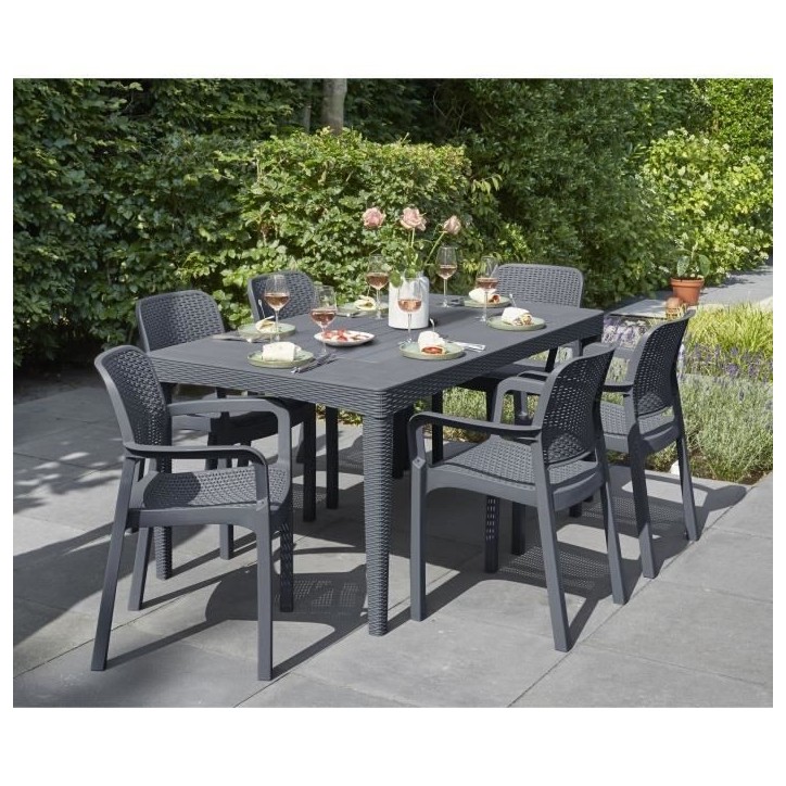 Table de jardin - rectangulaire - gris graphite - en résine - 6 personnes - Girona - Allibert by KETER