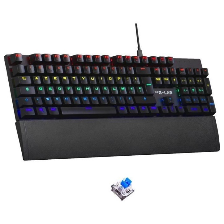 Clavier Gamer - The G-Lab - KEYZ CARBON E - Mécanique (Switch Bleu) - Rainbow - Low Profile - Repose Poignet - Filaire - Noir