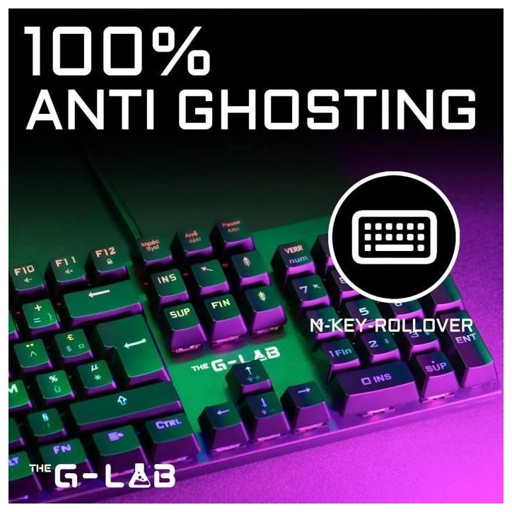 Clavier Gamer - The G-Lab - KEYZ CARBON E - Mécanique (Switch Bleu) - Rainbow - Low Profile - Repose Poignet - Filaire - Noir