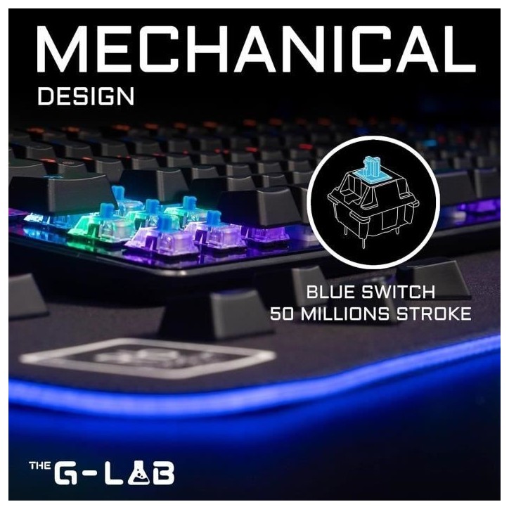 Clavier Gamer - The G-Lab - KEYZ CARBON E - Mécanique (Switch Bleu) - Rainbow - Low Profile - Repose Poignet - Filaire - Noir
