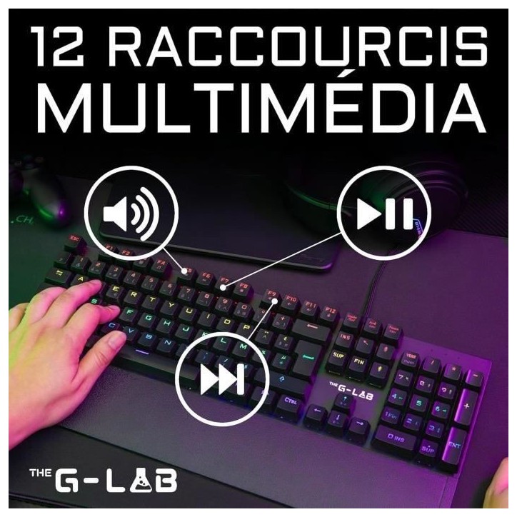 Clavier Gamer - The G-Lab - KEYZ CARBON E - Mécanique (Switch Bleu) - Rainbow - Low Profile - Repose Poignet - Filaire - Noir
