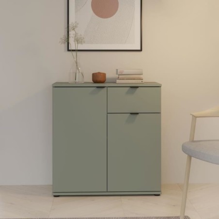 Petit meuble de rangement - Buffet - GANYMEDE - 2 portes - 1 tiroir - Sauge - 80,1 x 34,1 x 82,3 cm