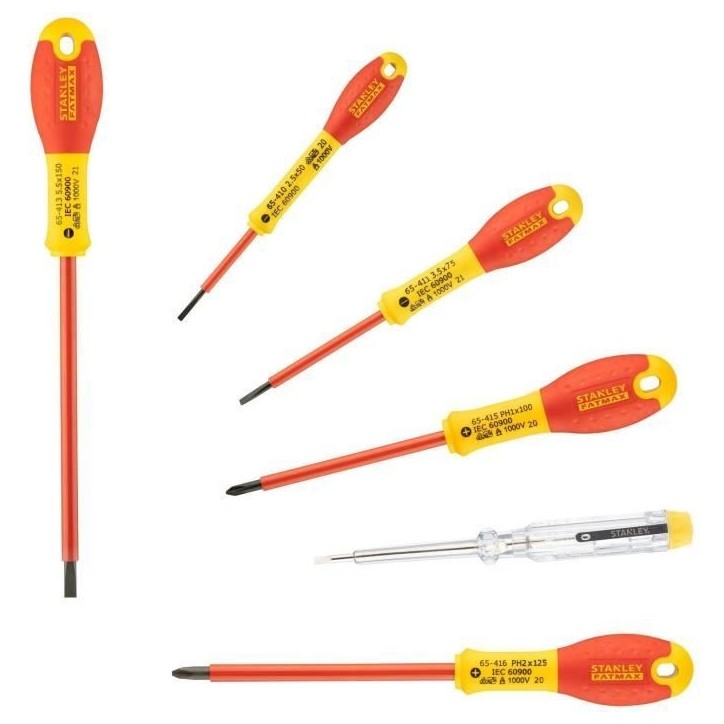 Jeu de 6 Tournevis Isolés 1000V - STANLEY FATMAX - 0-65-441 - Electricien + Philipps + Testeur