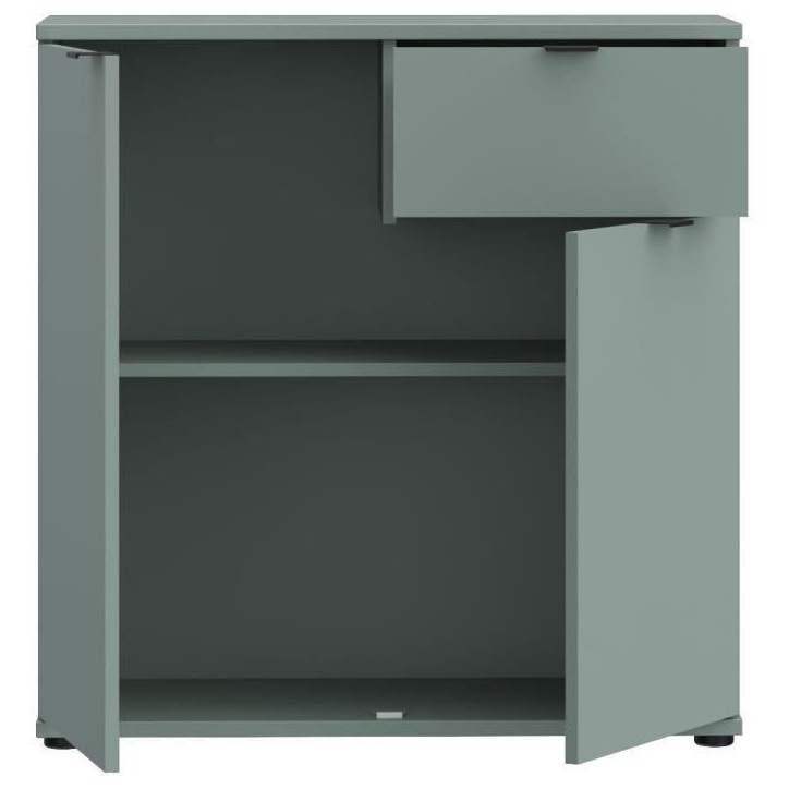 Petit meuble de rangement - Buffet - GANYMEDE - 2 portes - 1 tiroir - Sauge - 80,1 x 34,1 x 82,3 cm Petit meuble de rangement - Buffet - GANYMEDE - 2 portes - 1 tiroir - Sauge - 80,1 x 34,1 x 82,3 cm