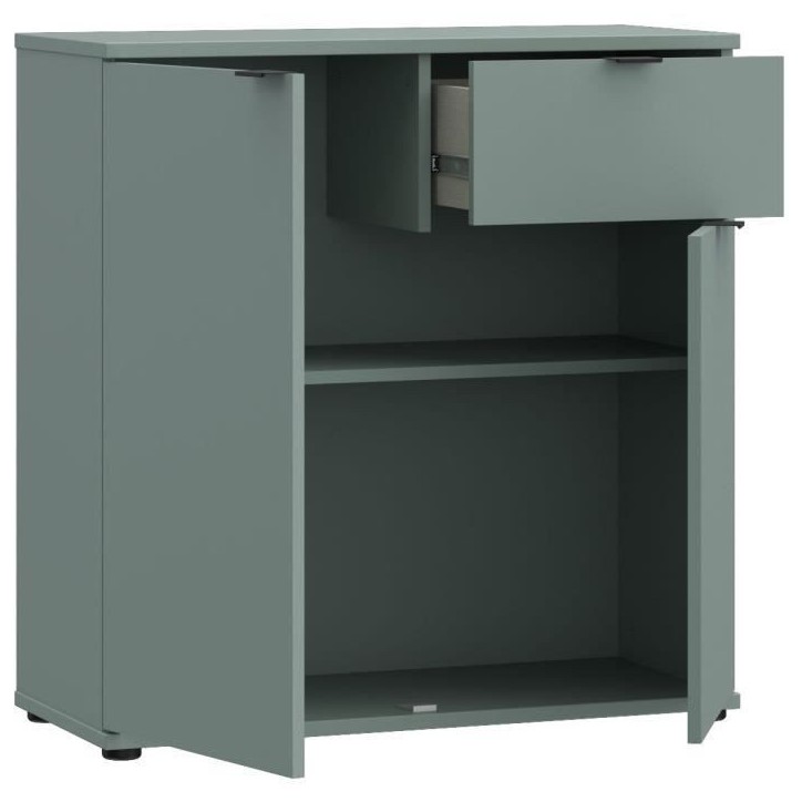 Petit meuble de rangement - Buffet - GANYMEDE - 2 portes - 1 tiroir - Sauge - 80,1 x 34,1 x 82,3 cm Petit meuble de rangement - Buffet - GANYMEDE - 2 portes - 1 tiroir - Sauge - 80,1 x 34,1 x 82,3 cm