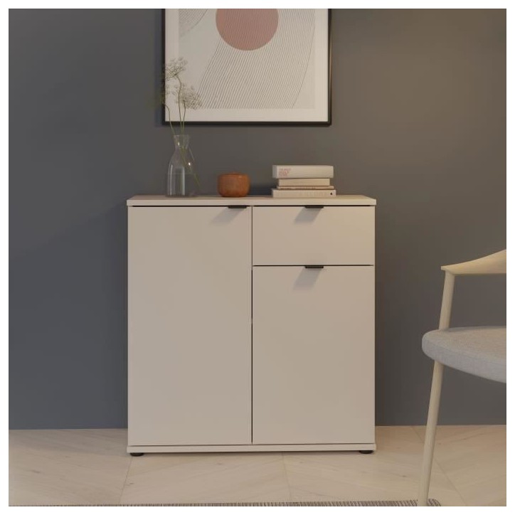 Petit meuble de rangement- buffet - GANYMEDE - 2 portes - 1 tiroir - Sable - 80,1 x 34,1 x 82,3 cm Petit meuble de rangement- buffet - GANYMEDE - 2 portes - 1 tiroir - Sable - 80,1 x 34,1 x 82,3 cm