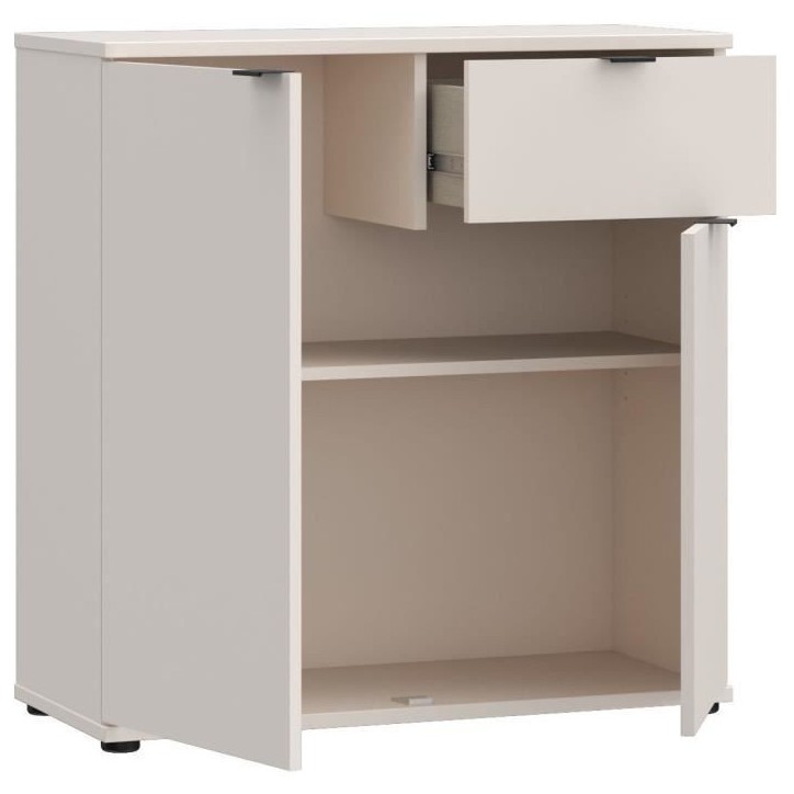 Petit meuble de rangement- buffet - GANYMEDE - 2 portes - 1 tiroir - Sable - 80,1 x 34,1 x 82,3 cm Petit meuble de rangement- buffet - GANYMEDE - 2 portes - 1 tiroir - Sable - 80,1 x 34,1 x 82,3 cm