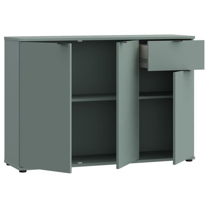 Commode - GANYMEDE - 3 portes - 1 tiroir - Sauge - 119,8 x 34,1 x 82,3 cm Commode - GANYMEDE - 3 portes - 1 tiroir - Sauge - 119,8 x 34,1 x 82,3 cm