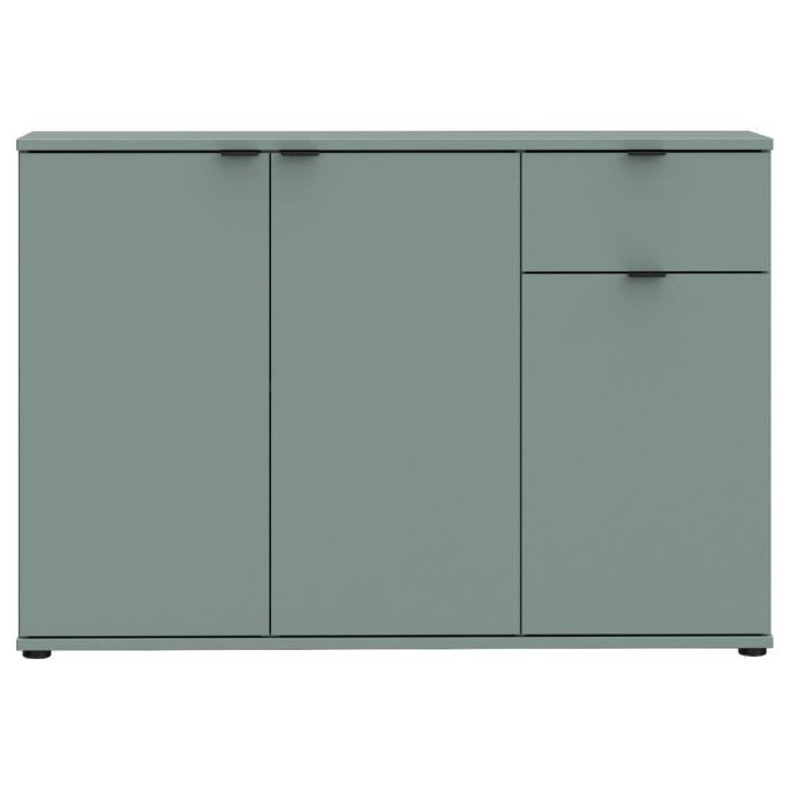 Commode - GANYMEDE - 3 portes - 1 tiroir - Sauge - 119,8 x 34,1 x 82,3 cm Commode - GANYMEDE - 3 portes - 1 tiroir - Sauge - 119,8 x 34,1 x 82,3 cm
