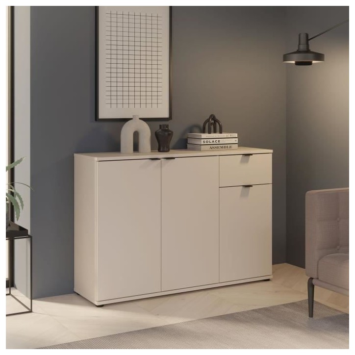 Commode - GANYMEDE - 3 portes - 1 tiroir - Sable - 119,8 x 34,1 x 82,3 cm